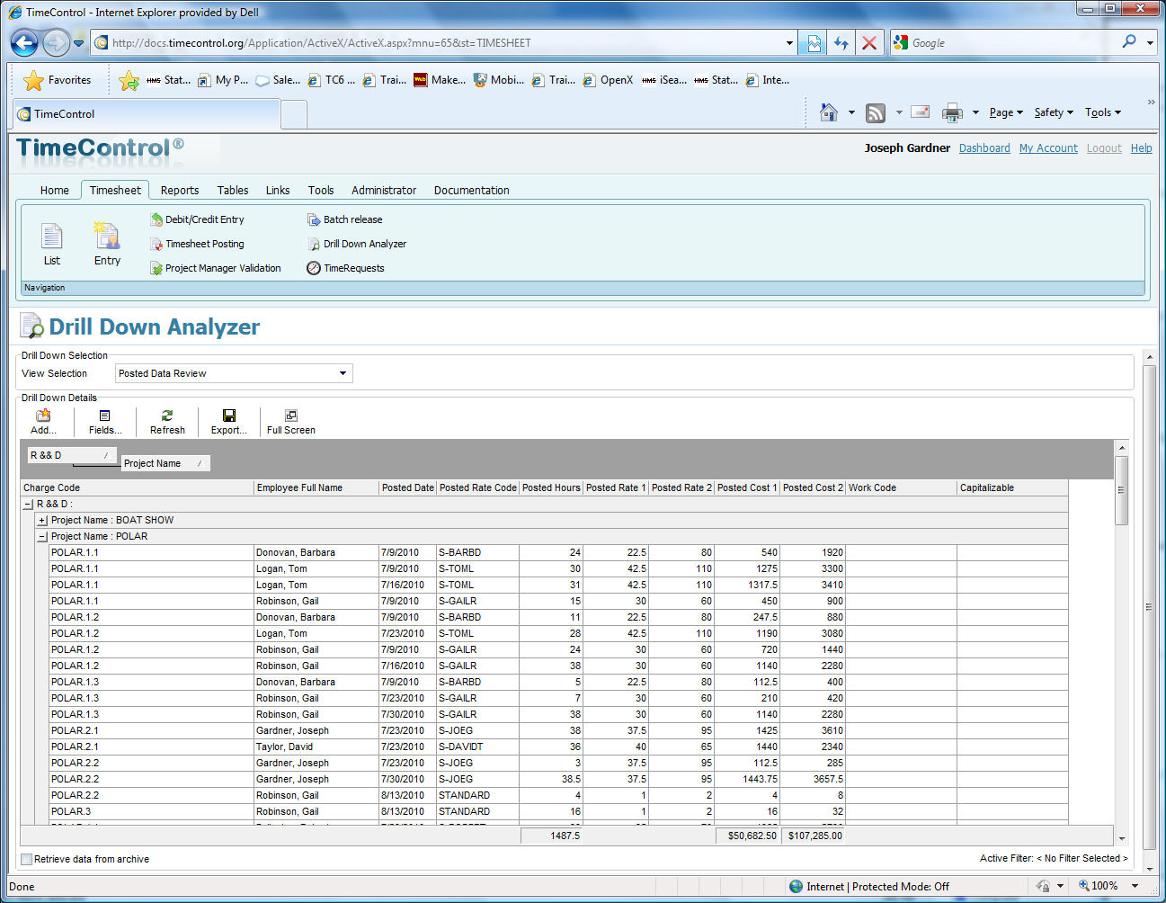 TimeControl Timesheet Drill Down Analyzer