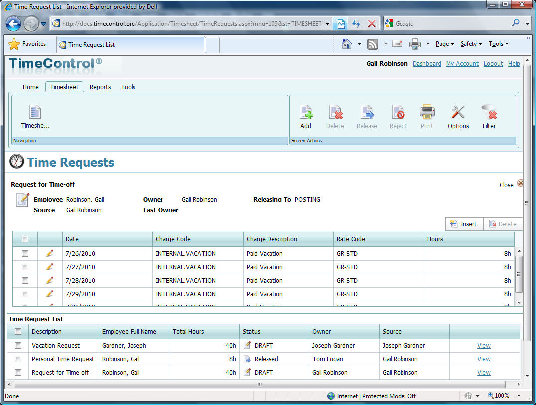 TimeControl - Time Request Timesheet