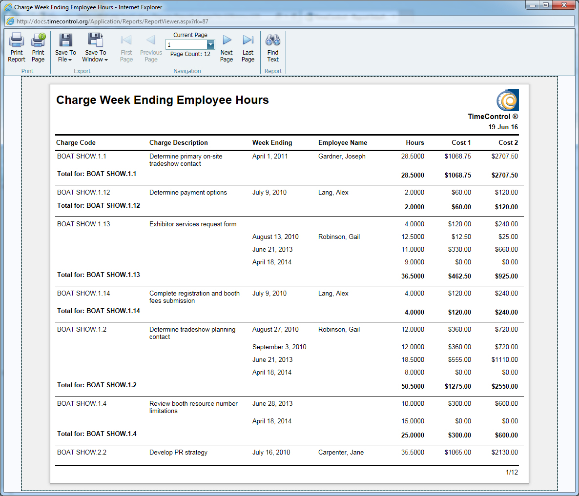 TimeControl, Web timesheets for Finance and Project Management