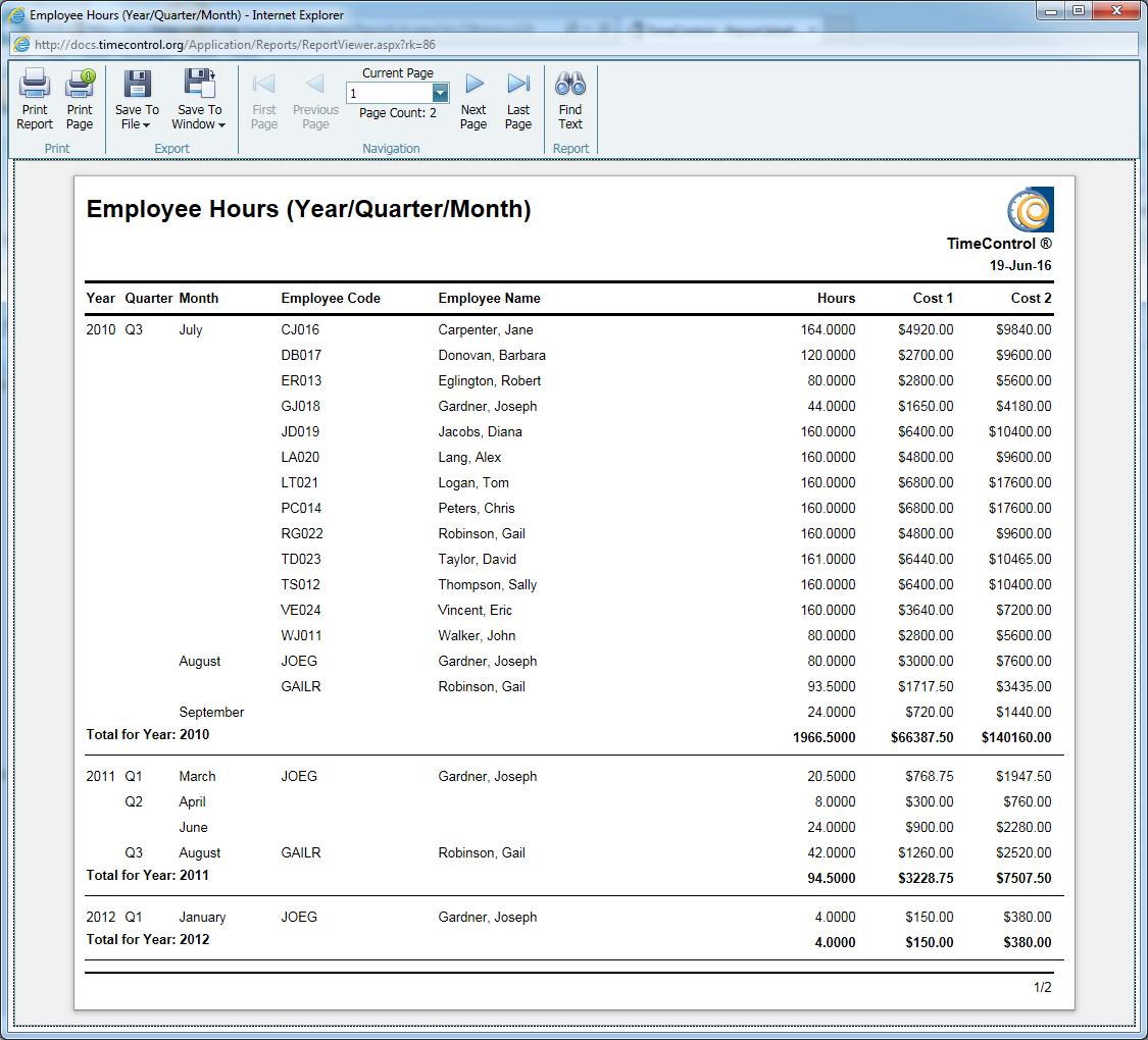 TimeControl, Web timesheets for Finance and Project Management