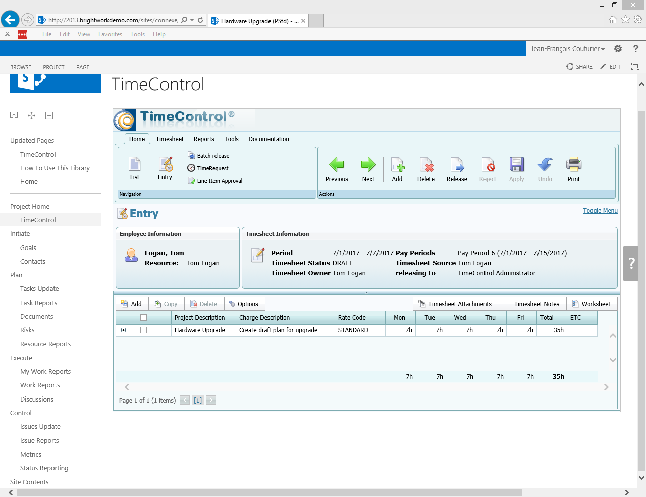 TimeControl and SharePoint Dashboard