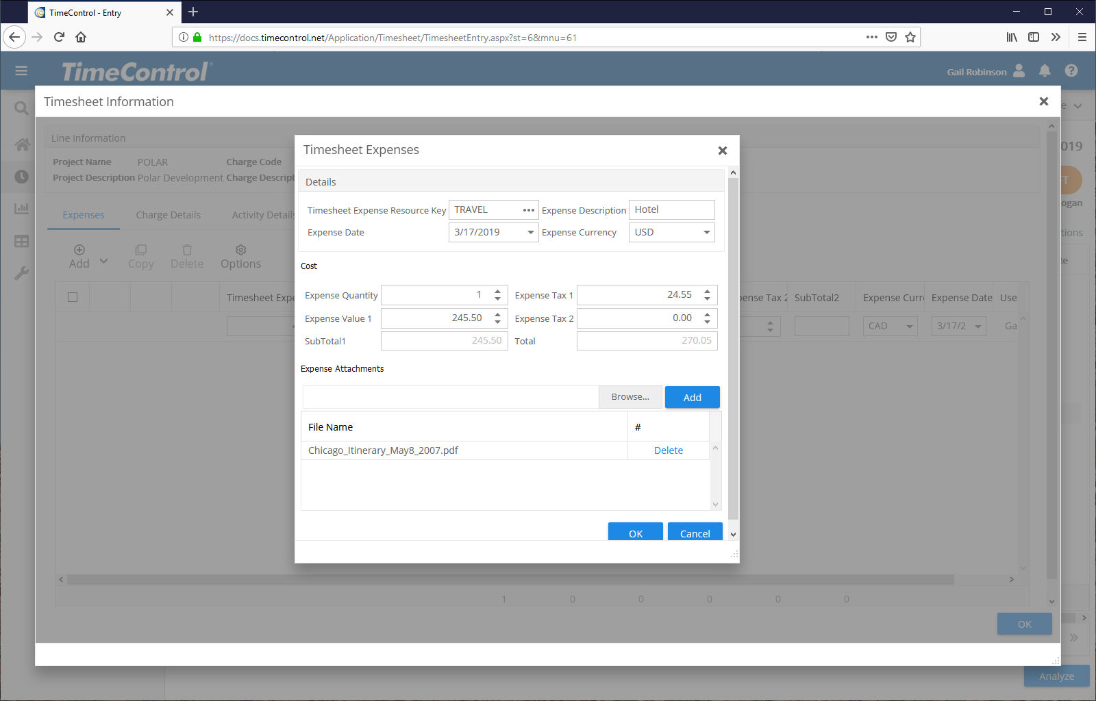 TimeControl timesheet expenses