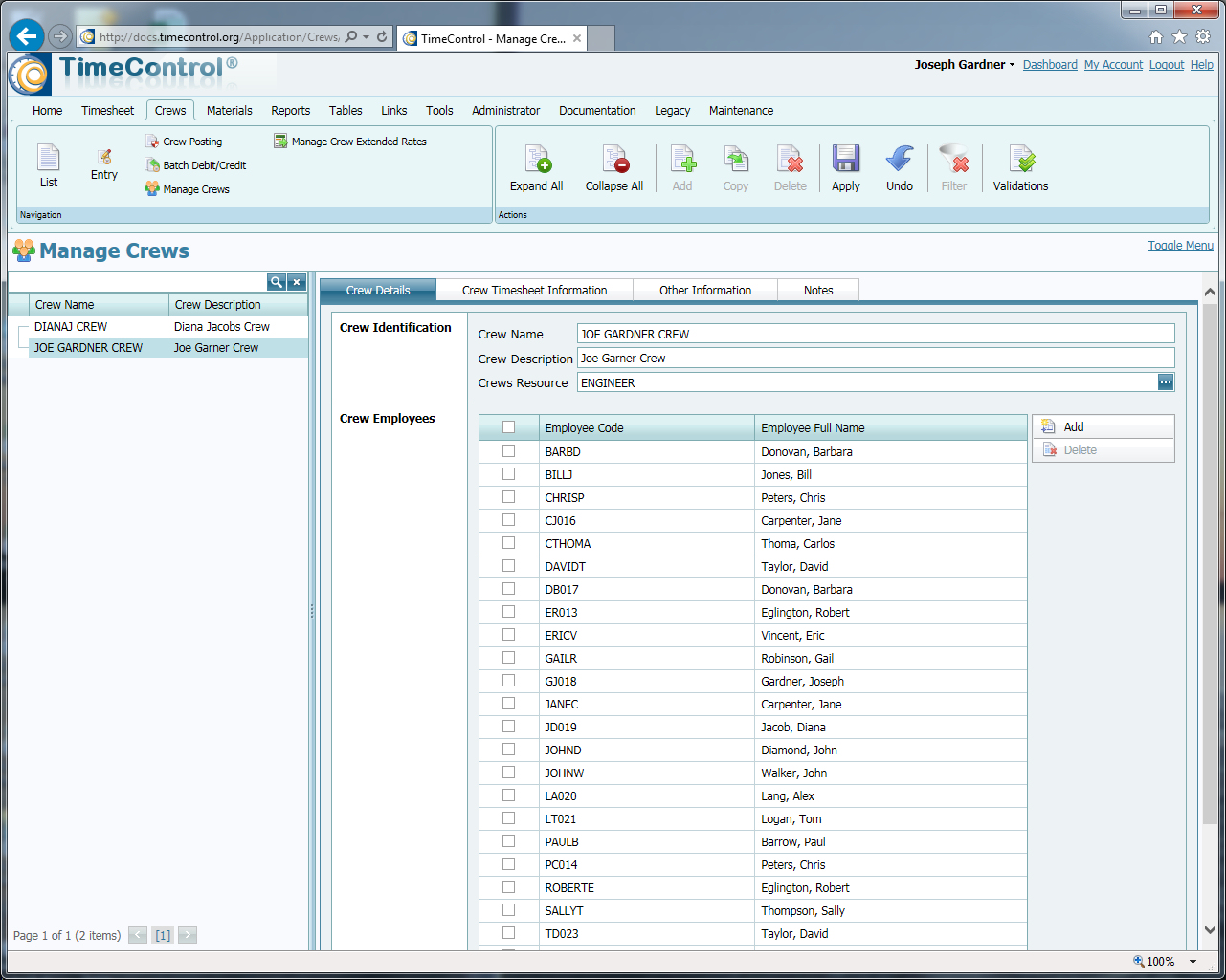 Manage Crews