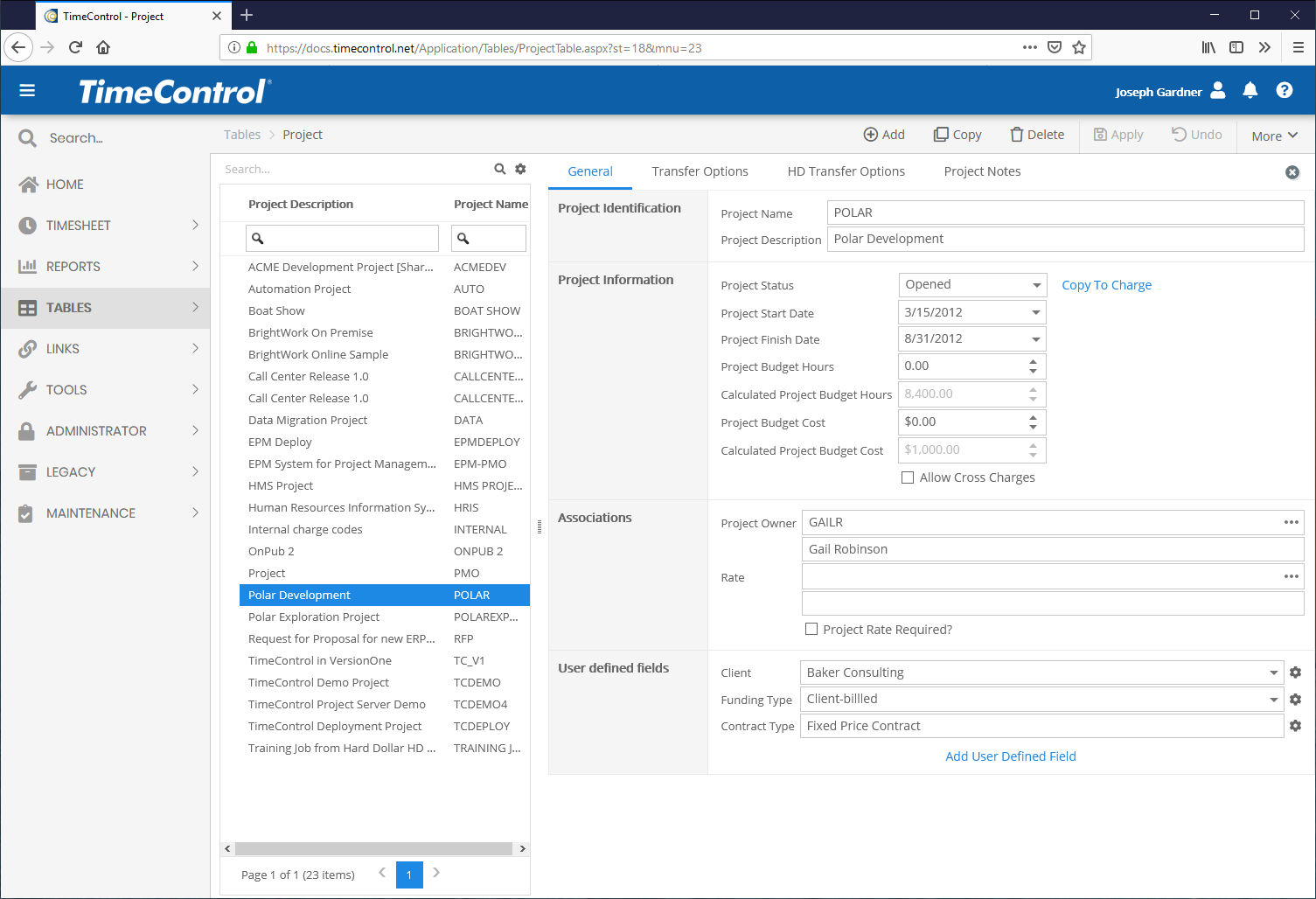 TimeControl Timesheet Project Entry