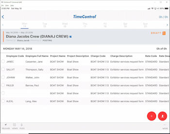 TimeControl Mobile App Crew Timesheet on a tablet