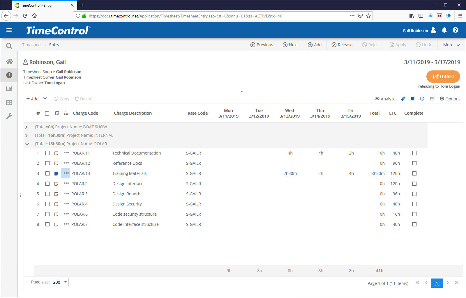 TimeControl Timesheet Entry